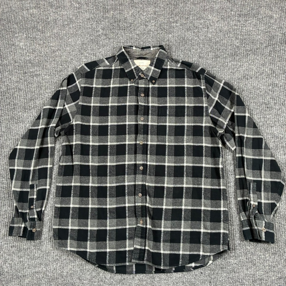 Original Weatherproof Vintage Mens Size XL Black Gray Plaid Flannel Button Shirt